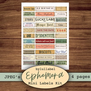 Mini label ephemera, printable word embellishments, junk journal supplies, clip art, scrapbooking materials, vintage style ephemera image 3