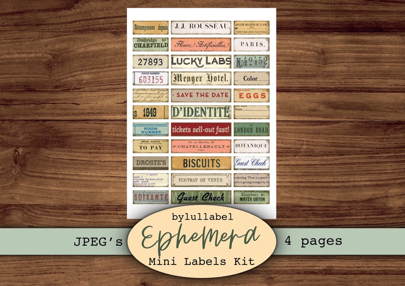 Mini label ephemera, printable word embellishments, junk journal supplies, clip art, scrapbooking materials, vintage style ephemera image 3