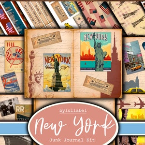 Kit de diário de lixo inspirado em Nova York, kit para impressão de coisas efêmeras americanas, Reino Unido. Papel, bolsos, etiquetas, etiquetas, páginas de rascunho, enfeites, presentes