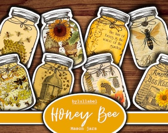 Honey bee mason jars, fussy cuts,ephemera,printable, downloads. 10 plus to choose from. Junk journal, diary, scrapbook or collage.