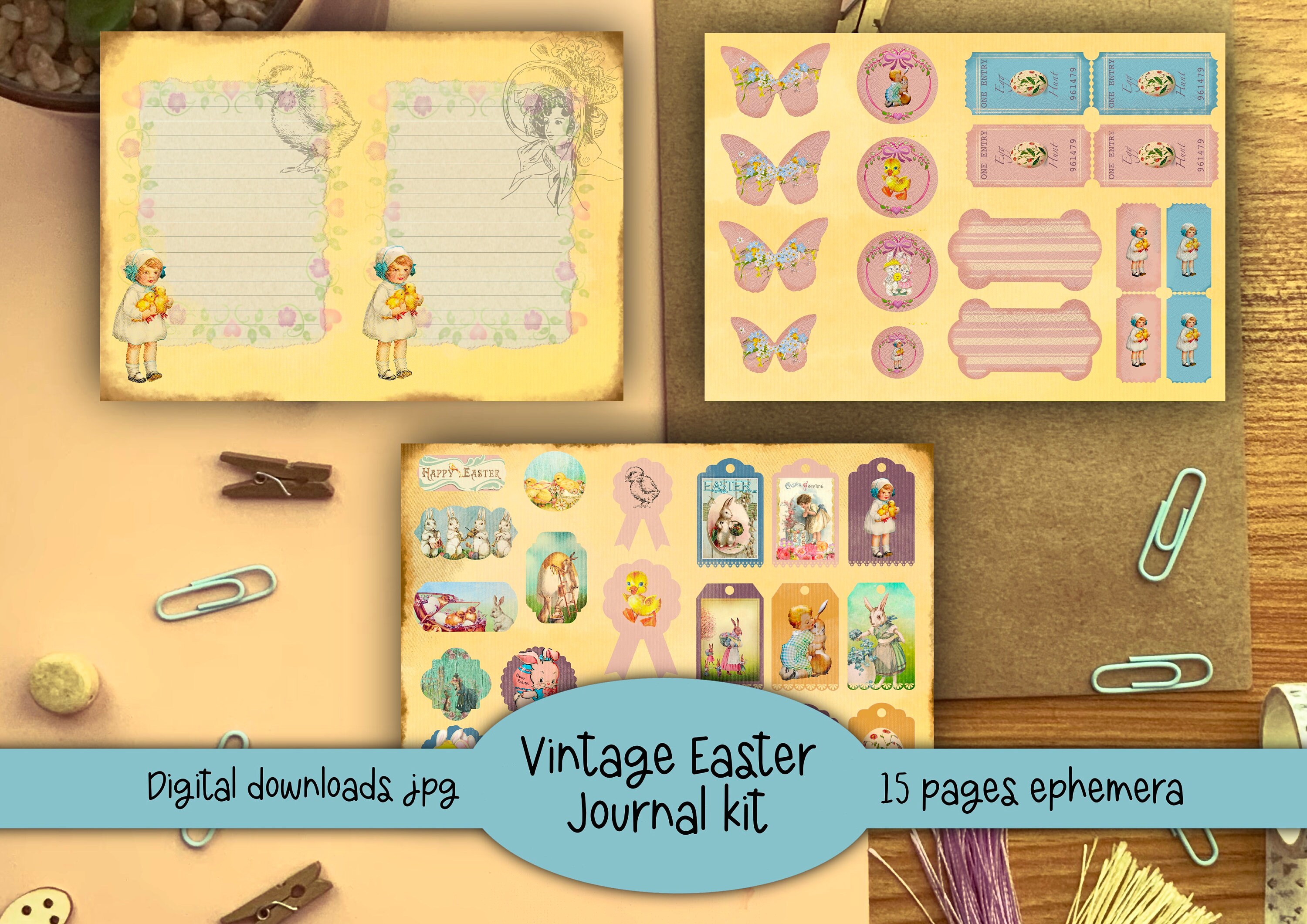 Vintage Easter Junk Journal Kit: Ephemera Paper (digital Download) - Etsy