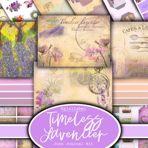 Kit diario di lavanda vintage senza tempo, effimeri color lilla, diario spazzatura, abbellimenti, tasche, pagine, note, Regno Unito