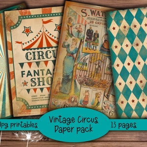 Vintage Zirkus Printables, rote & blaue Kit Seiten, Junk Journal, Scrapbooking, Journaling, Scrap Papers, Ephemera, digitale Downloads uk Bild 4