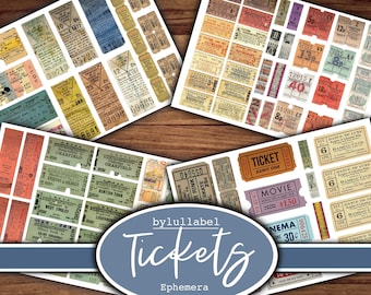 Vintage tickets, fussy cuts, ephemera,printable, digital downloads. 80 plus to choose from. Junk journal, diary, scrapbook or collage.