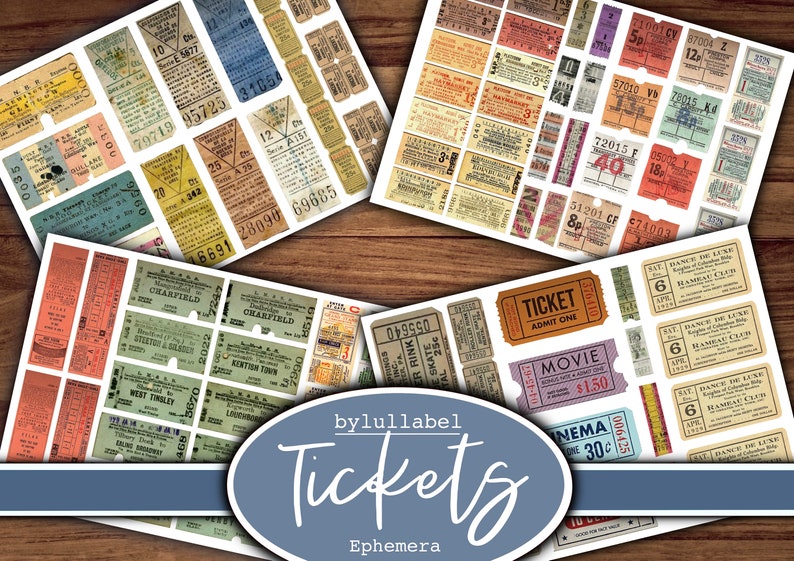 Vintage tickets, fussy cuts, ephemera,printable, digital downloads. 80 plus to choose from. Junk journal, diary, scrapbook or collage. image 1