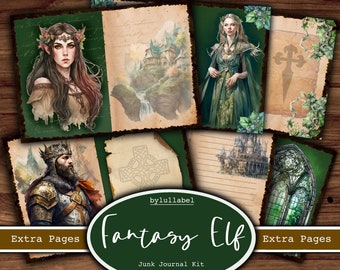 Fantasy Elf digital extra pages, Printable junk journal kit pages