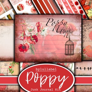 Poppy Ephemera, Junk Journal Lieferungen, Scrapbooking, Botanicals, Schreibwaren, Verzierungen, Papierseiten, Taschen