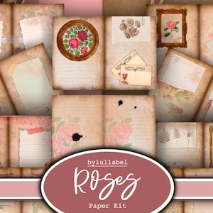 Pagine del diario spazzatura Vintage Roses, bellissimi effimeri, kit di carta, set di carta, fiori, stampabili del diario vintage