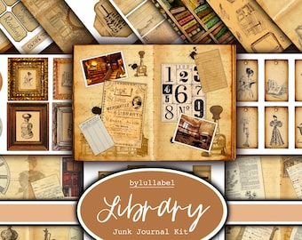 Vintage Library Junk Journal Kit: Ephemera Embellishments (Digital Download)