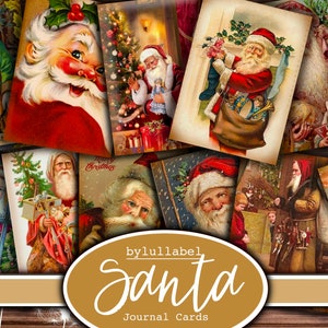 Cartões de diário vintage do Papai Noel, cartões ATC do Pai Natal, suprimentos para diários de efêmeras e lixo, mini papéis tradicionais, arquivos digitais