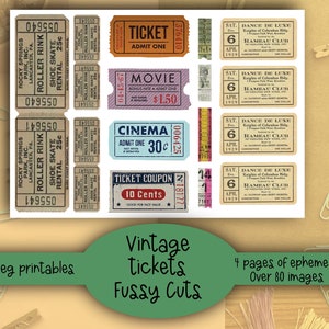 Vintage tickets, fussy cuts, ephemera,printable, digital downloads. 80 plus to choose from. Junk journal, diary, scrapbook or collage. image 6