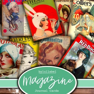 Capas de revistas vintage, cartões de diário, cartões ATC para mulheres, itens efêmeros e inúteis para diários, mini papéis, flores, recortes botânicos elaborados