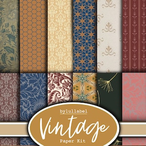Vintage Tapete Papier Kit, Ephemera Printable Kit, uk. Papier, Taschen, Etiketten, Tags, Scrappapierseiten, Verzierungen, Geschenk