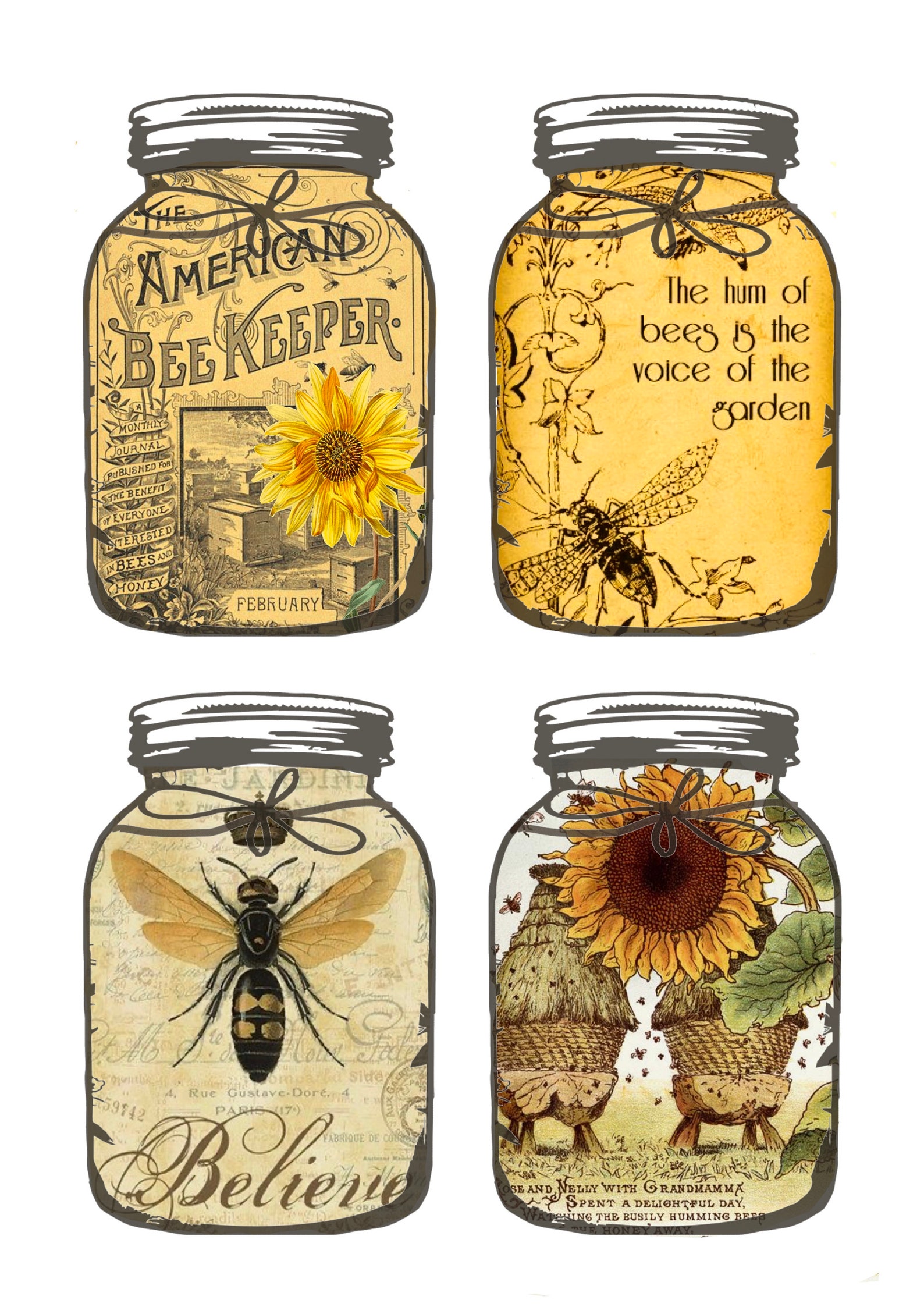 Honey Bee Mason Jars Fussy Cutsephemeraprintable Etsy
