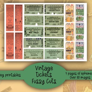 Vintage tickets, fussy cuts, ephemera,printable, digital downloads. 80 plus to choose from. Junk journal, diary, scrapbook or collage. image 5