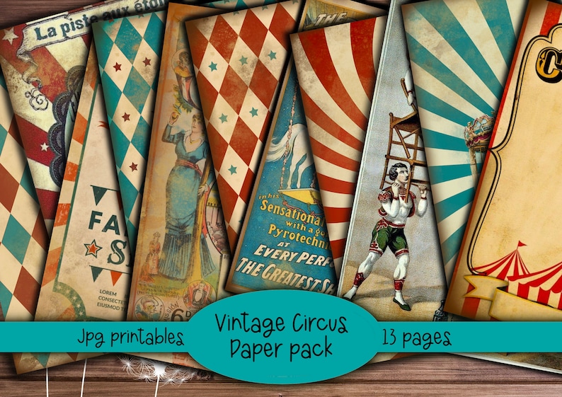 Vintage Zirkus Printables, rote & blaue Kit Seiten, Junk Journal, Scrapbooking, Journaling, Scrap Papers, Ephemera, digitale Downloads uk Bild 2
