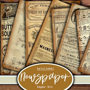 Vintage Zeitungen Backing Papers Kit, Ephemera printable Kit, uk. Papier, Taschen, Etiketten, Tags, Scrap Paper Seiten, Verzierungen, Geschenk