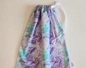 Travel shoe bag, lavender and aqua, drawstring bag, shoe bag, travel accessory, packing tips