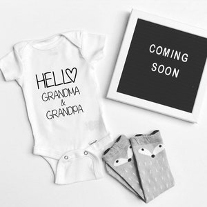 hello grandma and grandpa Onesie , pregnancy announcement Onesie  ® , grandpa and grandma bodysuit , baby announcement bodysuit
