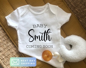 Last name pregnancy announcement, last name onesie, pregnancy announcement Onesie , pregnancy reveal, baby announcement Onesie , coming soon