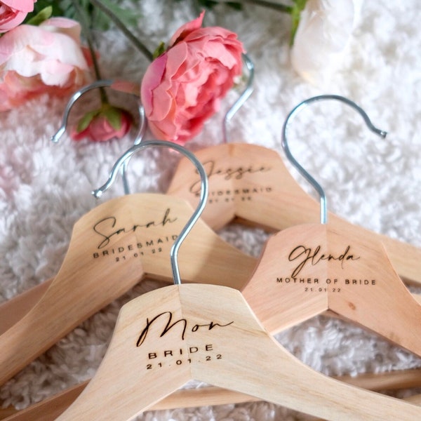 Laser Engraved Personalised Wooden Coat Hanger | Wedding, Bridal Party Gift