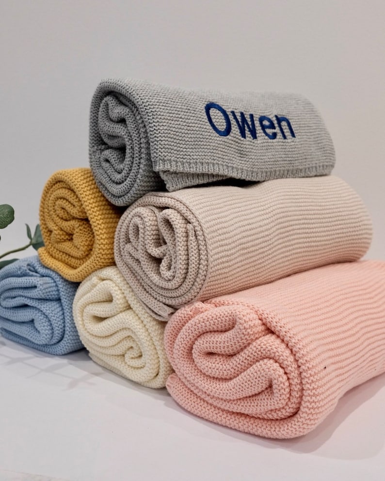 Embroidered Personalised Baby Blankets Personalised Knit Baby Etsy