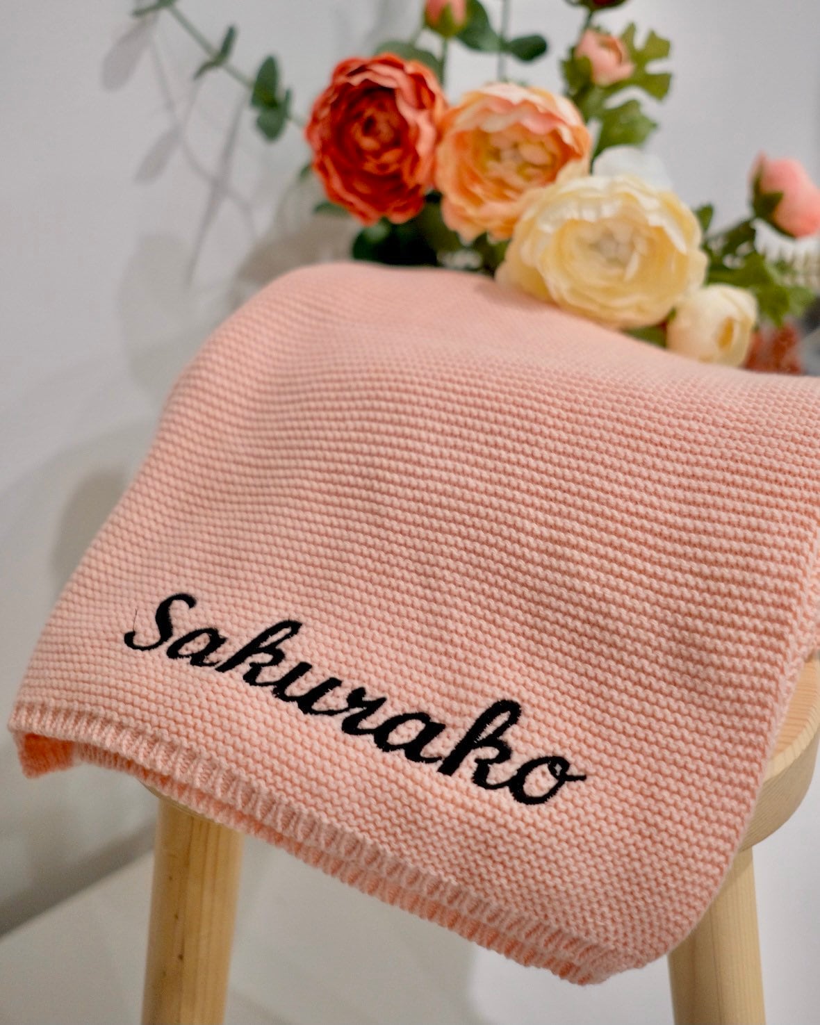 Embroidered Personalised Baby Blanket Cotton Knitted Blanket Etsy