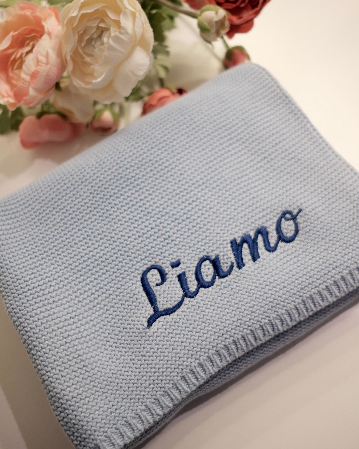 Embroidered Personalised baby blanket Cotton knitted blanket | Etsy