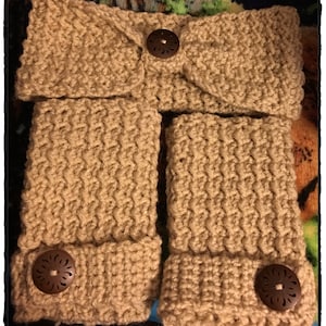 Ear Warmer/Head Band and Hand Warmer /Fingerless Gloves set-Tan image 1