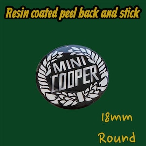 18mm  Mini Cooper Laurel Resin 3D Gel stick on Badge Classic or Modern Bonnet R50 R52 R53 R54