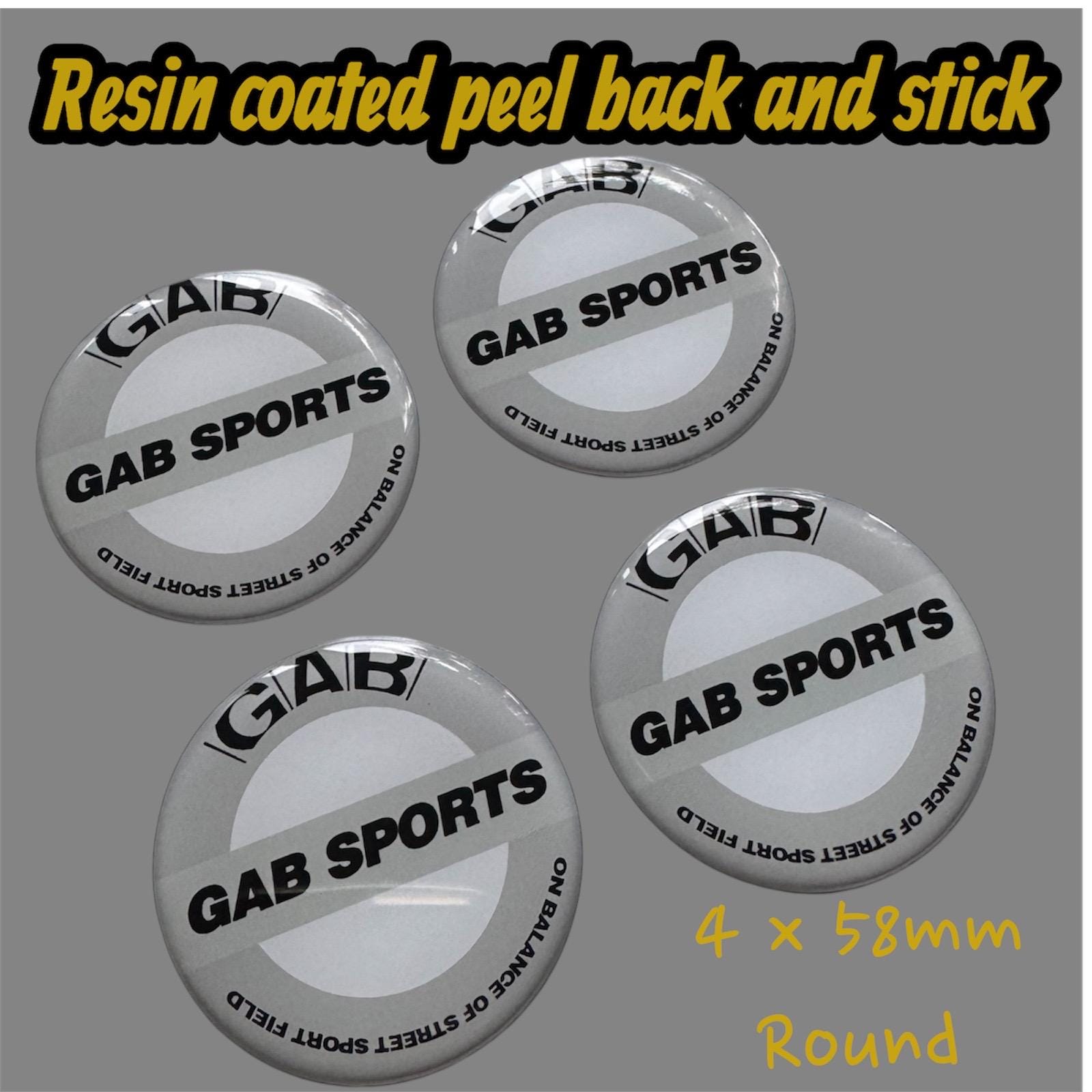 Insignes en résine GAB sports 58 mm X 4 Enjoliveurs de roue enjoliveurs de roue en alliage Enjoliveur personnalisé sport