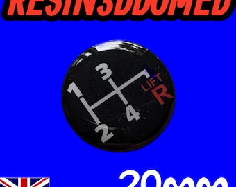 20mm Gear Knob Shift Pattern Lever Sticker 3D Domed universal badge 4 Speed R
