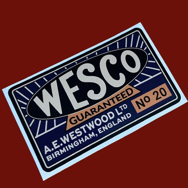 Wesco no20 oil oiler can pourer vintage Vinyl Sticker Classic Tool Tools Workshop Birmingham england
