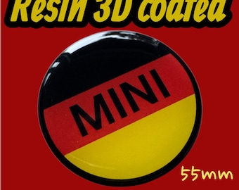 Insignia adhesiva de gel 3D de resina estilo MINI de 55 mm con los colores de la bandera alemana, clásica o moderna, para capó o tapacubos.