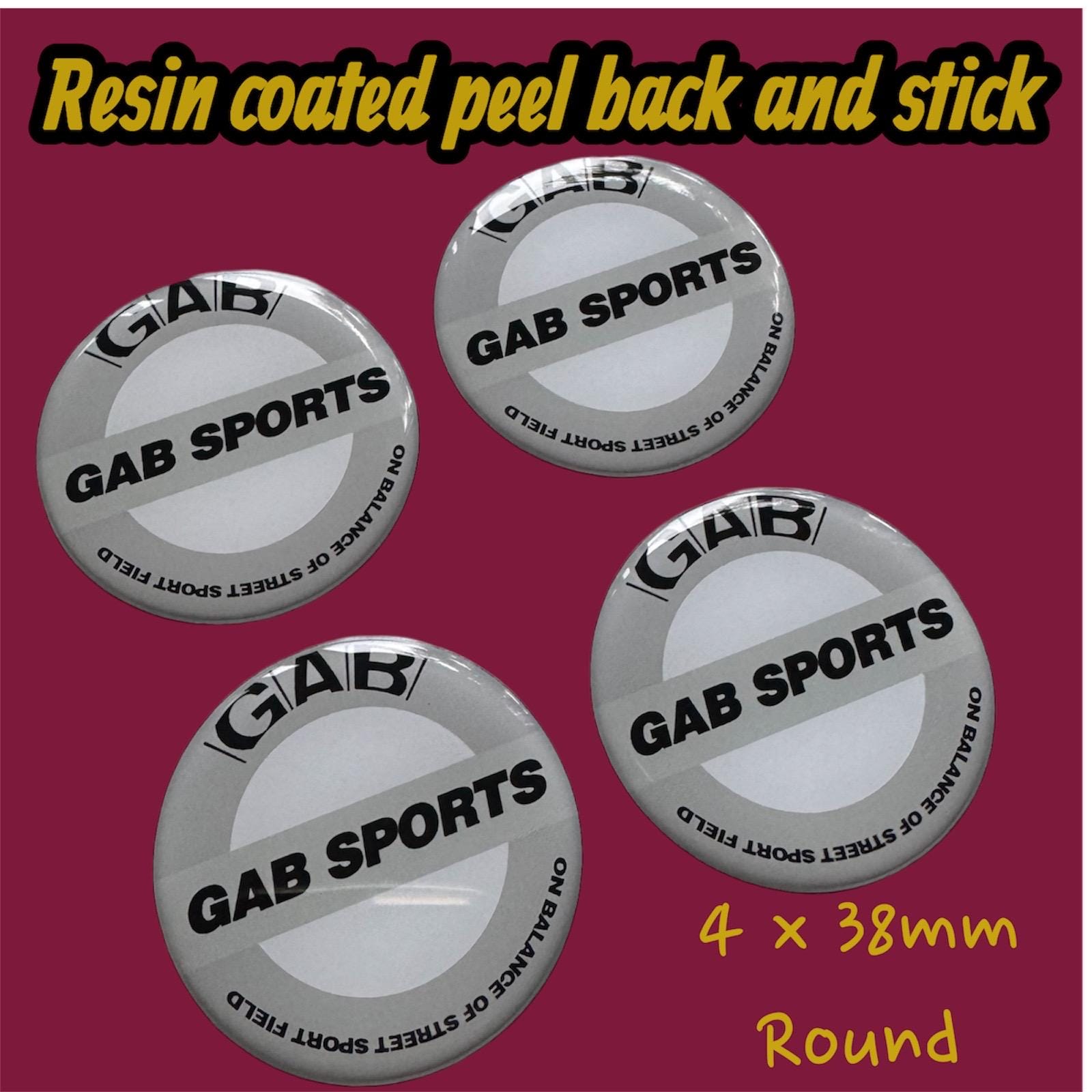 Insignes en résine GAB sports 38 mm X 4 Enjoliveurs de roue Enjoliveurs de roue en alliage Enjoliveur personnalisé sport