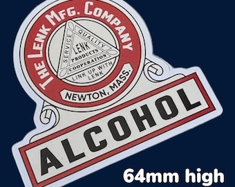 The Lenk MFG company Boston Alcohol Vinyl Sticker Decal Classic Vintage Blow Lamp Brass