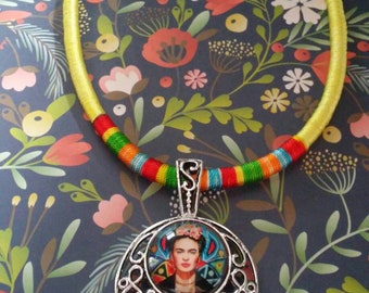 Frida Kahlo Fabric Pendant Necklace