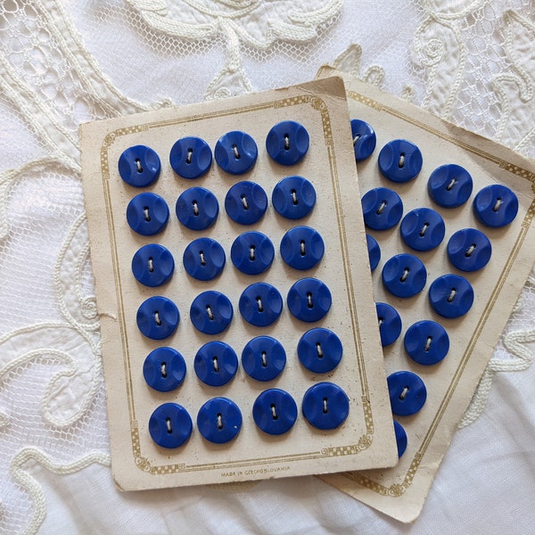 24 boutons Art Déco vintage en verre bleu