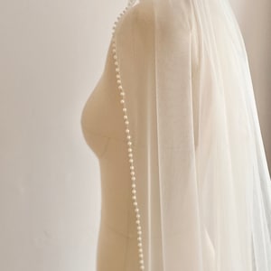 Personalized Pearl Edged Wedding Veil: Embroidered Monogram Cathedral Veil