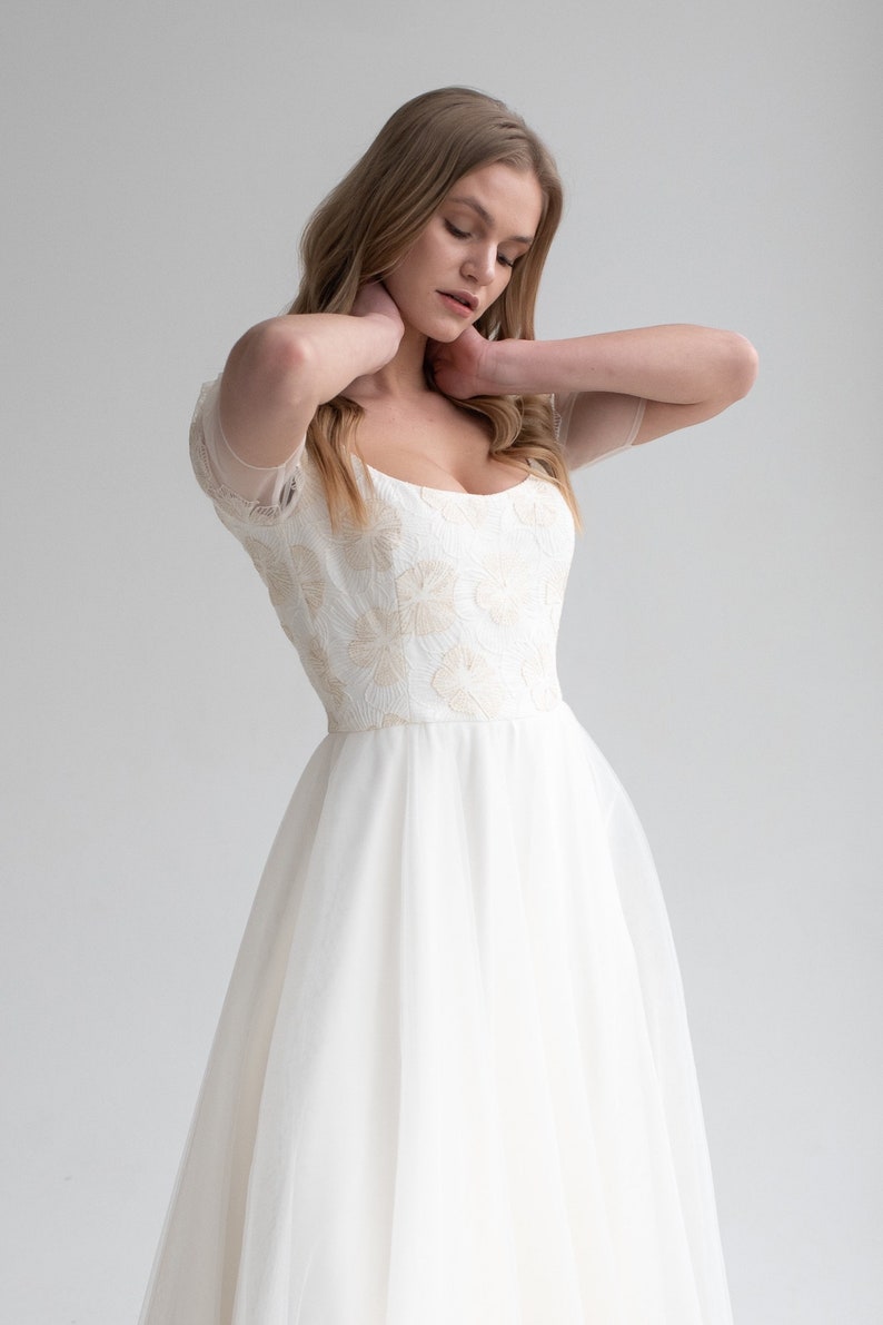 Original Romantic Lace Wedding Dress Deep Round Neckline - Etsy