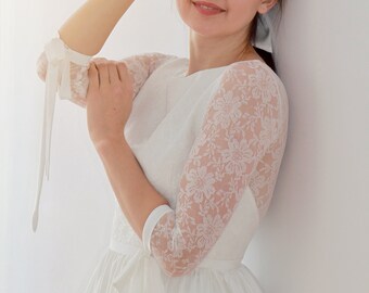 Modest Simple Wedding Dress, Romantic Lace, Long Sleeves, Button