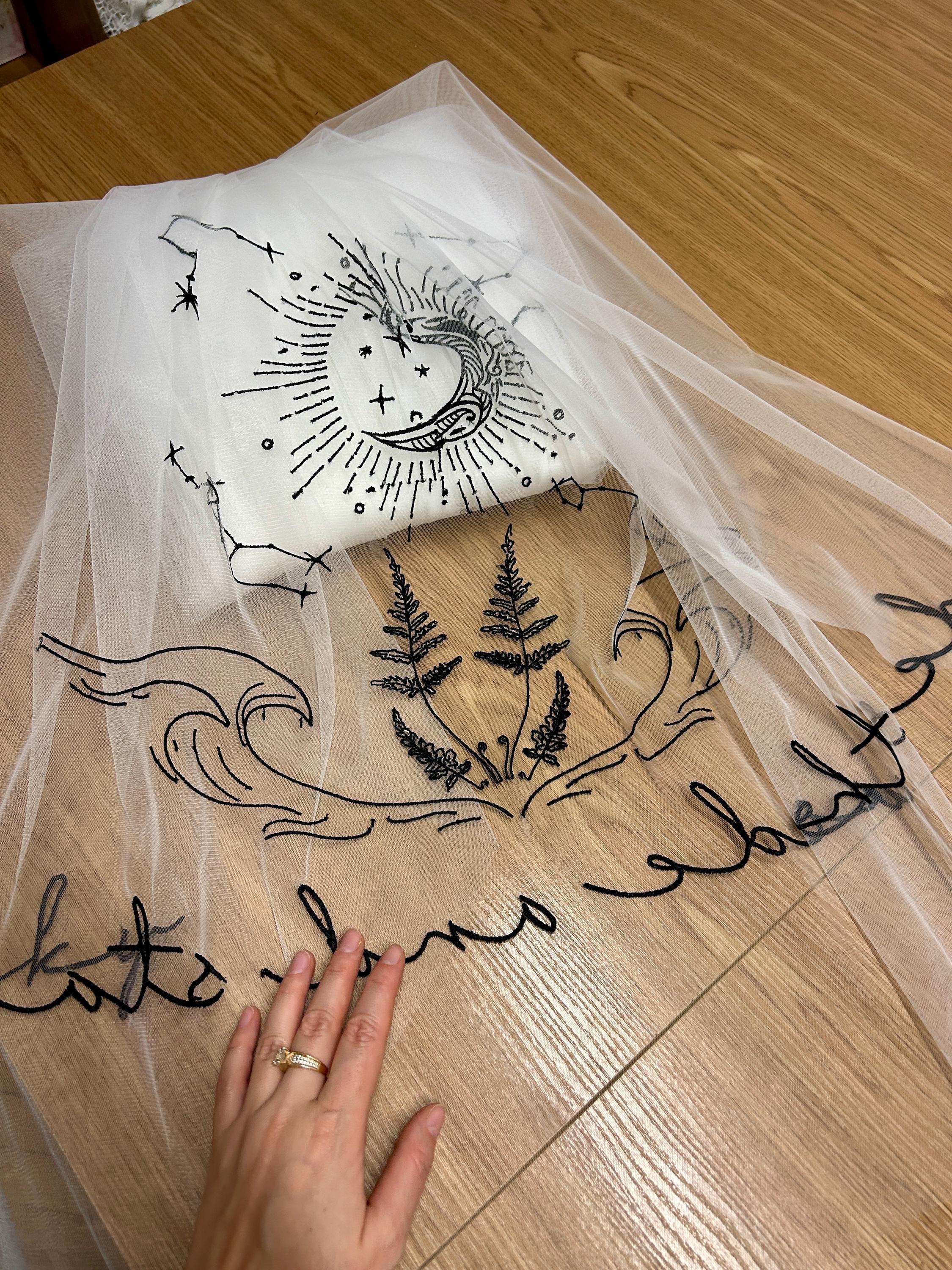 Velo da sposa ricamato artisticamente, velo da sposa in stile tatuaggio, ricamo personalizzato