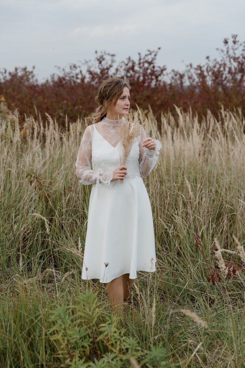 Civil wedding dress, Ready to ship soft lace midi bridal gown, Minimalistic midi wed dress, civil bridal gown, Simple boho bridal gown midi image 10