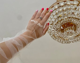 Embroidered Fingerless Tulle Wedding Gloves: Custom Bridal Sleeves