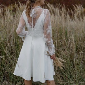 Standesamtliches Hochzeitskleid, versandfertig weiche Spitze Midi Brautkleid, minimalistisches Midi Hochzeitskleid, bürgerliches Brautkleid, einfaches Boho Brautkleid Midi Bild 9