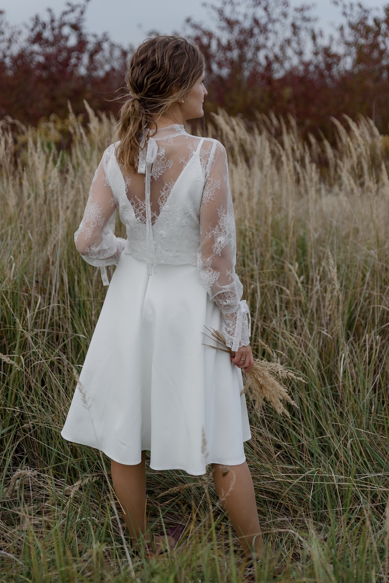 Civil wedding dress, Ready to ship soft lace midi bridal gown, Minimalistic midi wed dress, civil bridal gown, Simple boho bridal gown midi image 9