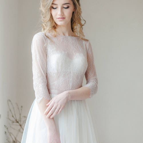 Modest and Simple Lace Wedding Dress Boat Neckline Macrame - Etsy
