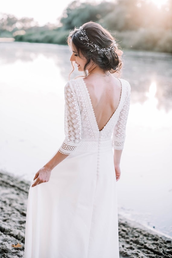 Simple Bohemian Lace Wedding Gowns Boho Casual Country Wedding