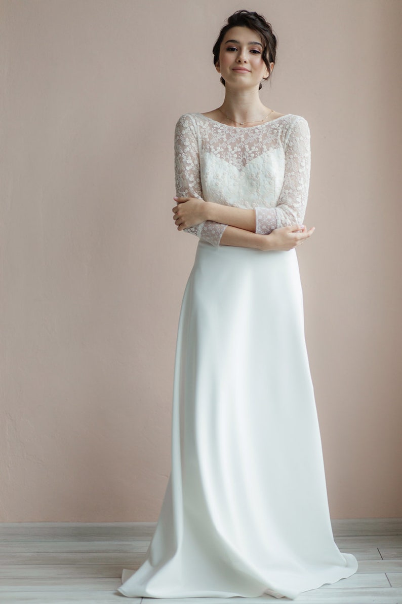 Simple Lace Wedding Dress Vanilla Sky Deep V-neck Back Color - Etsy