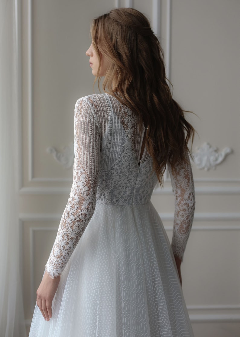 Elopement Long Sleeve Lace Wedding Dress Unique Closed Etsy